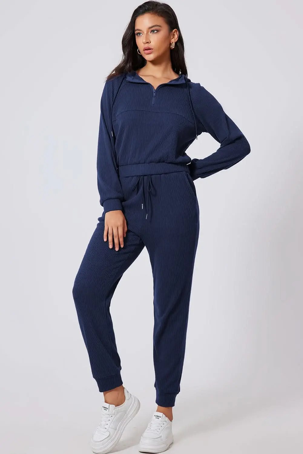 Navy blue cropped hoodie set - Love Salve